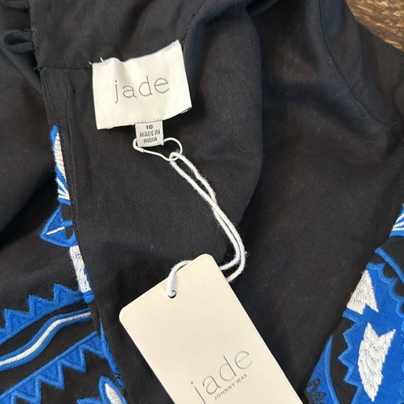 Johnny Was Jade Stephy Midi Dress Embroidered Blue Black Size 10 Boho Luxe - Picture 5 of 9